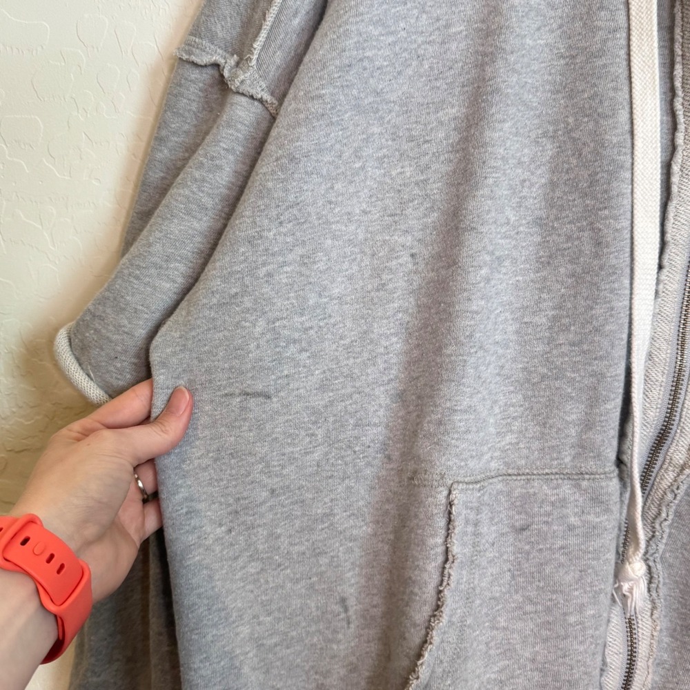 We The Free Free People Oversized Beach Grunge Zip Hoodie Gray Large Distressed - Picture 6 of 12
